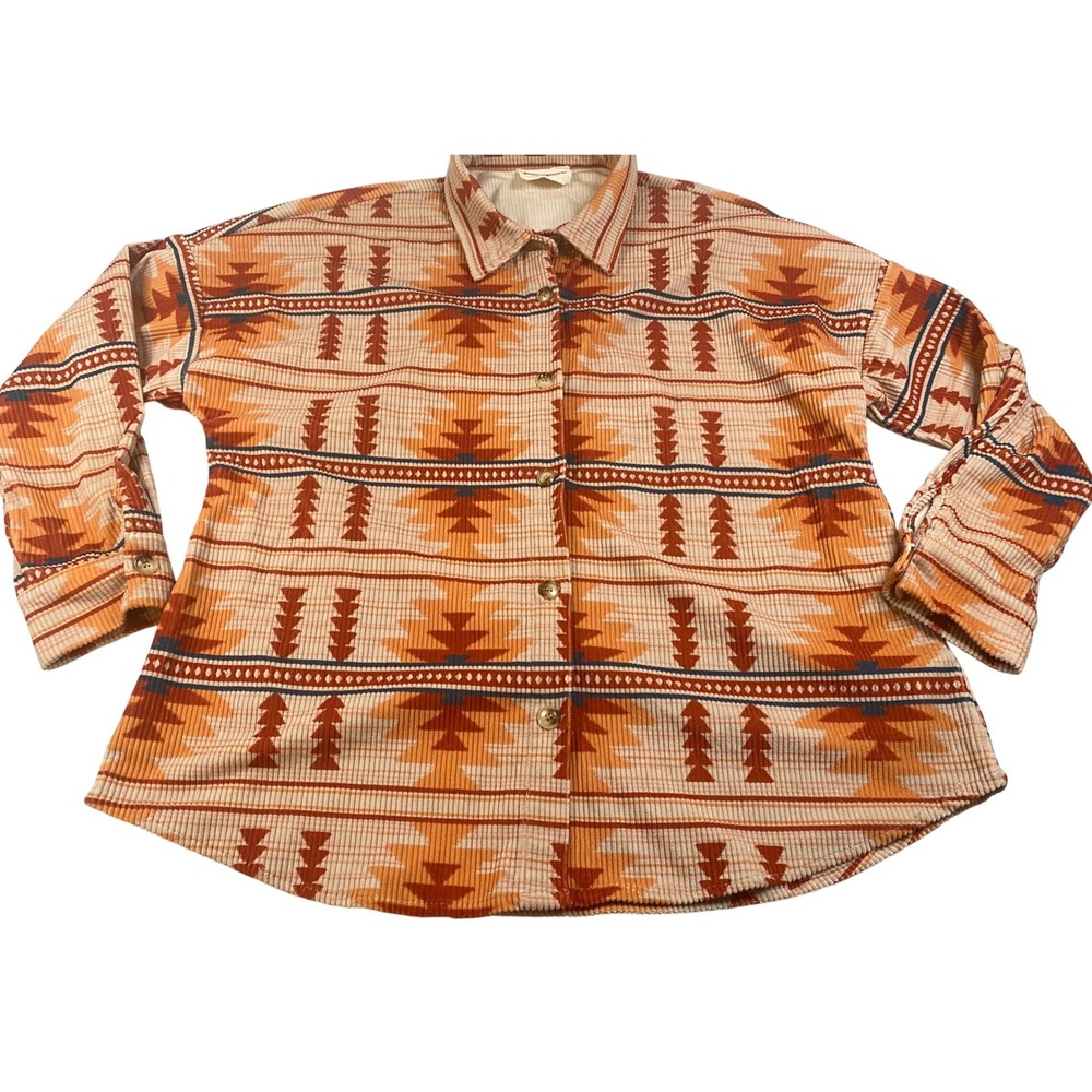 Savanna Jane Corduroy Aztec Southwestern Button Down Shacket Woman Size 1X